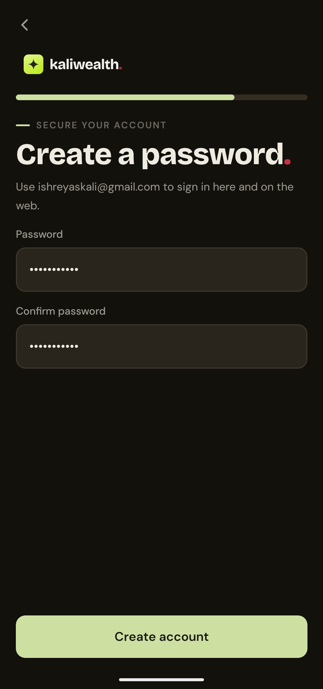 KaliWealth app demo — screen 10 of 17