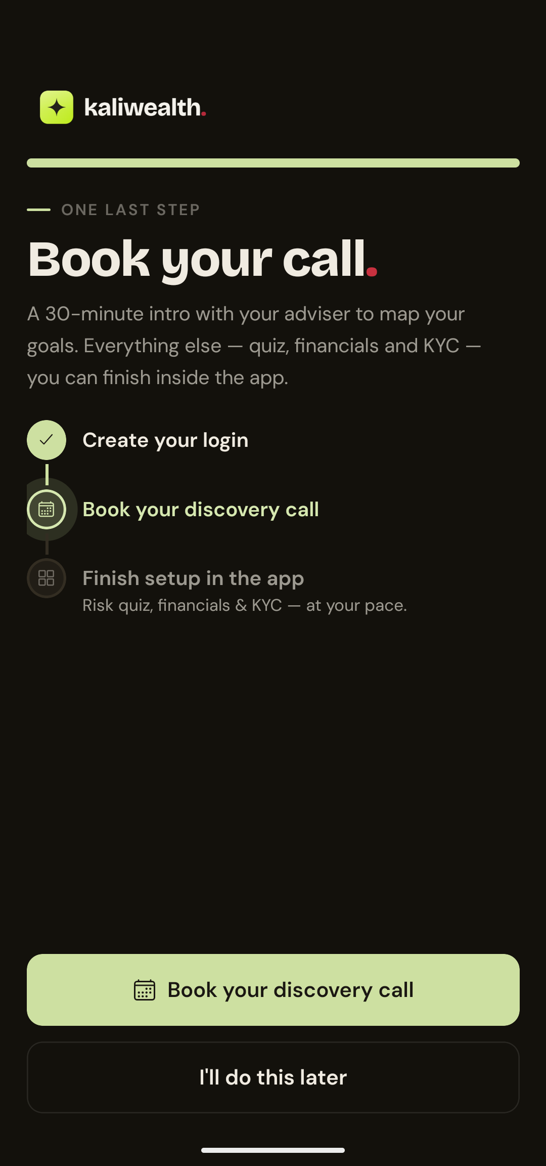 KaliWealth app demo — screen 11 of 17